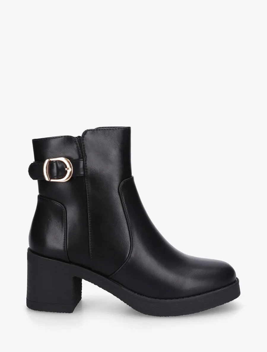Bottines en simili à talon épais et boucle - Noir