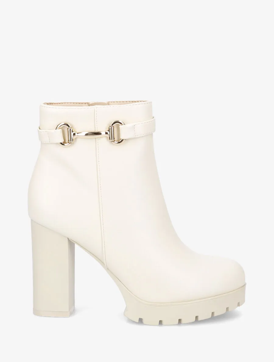Bottines en simili à talon haut et boucle - Beige