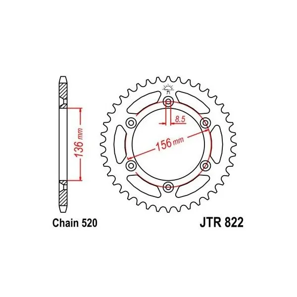 Couronne JT SPROCKETS acier standard 822 - 520
