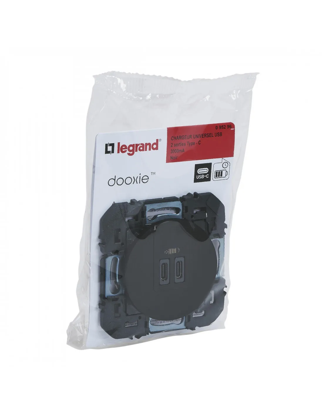 Double chargeur USB TypeC dooxie 3A finition noir LEGRAND 095296