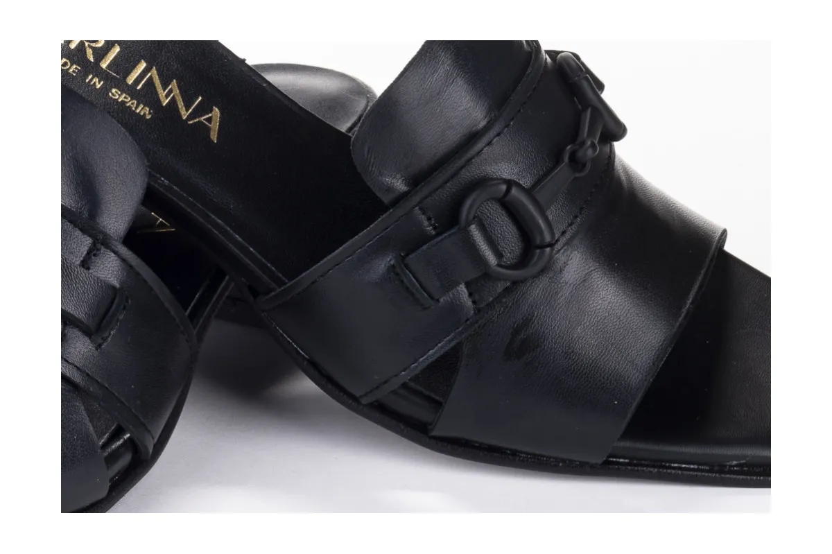 Mules à talon carré et bride à maillons - Noir