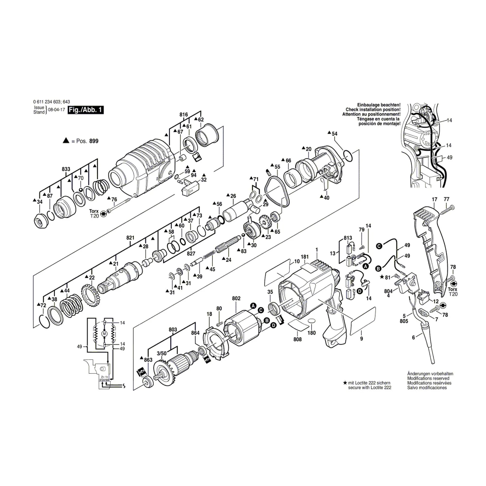 Pièces détachées Marteau BOSCH GBH 2-20 SE 0611234603