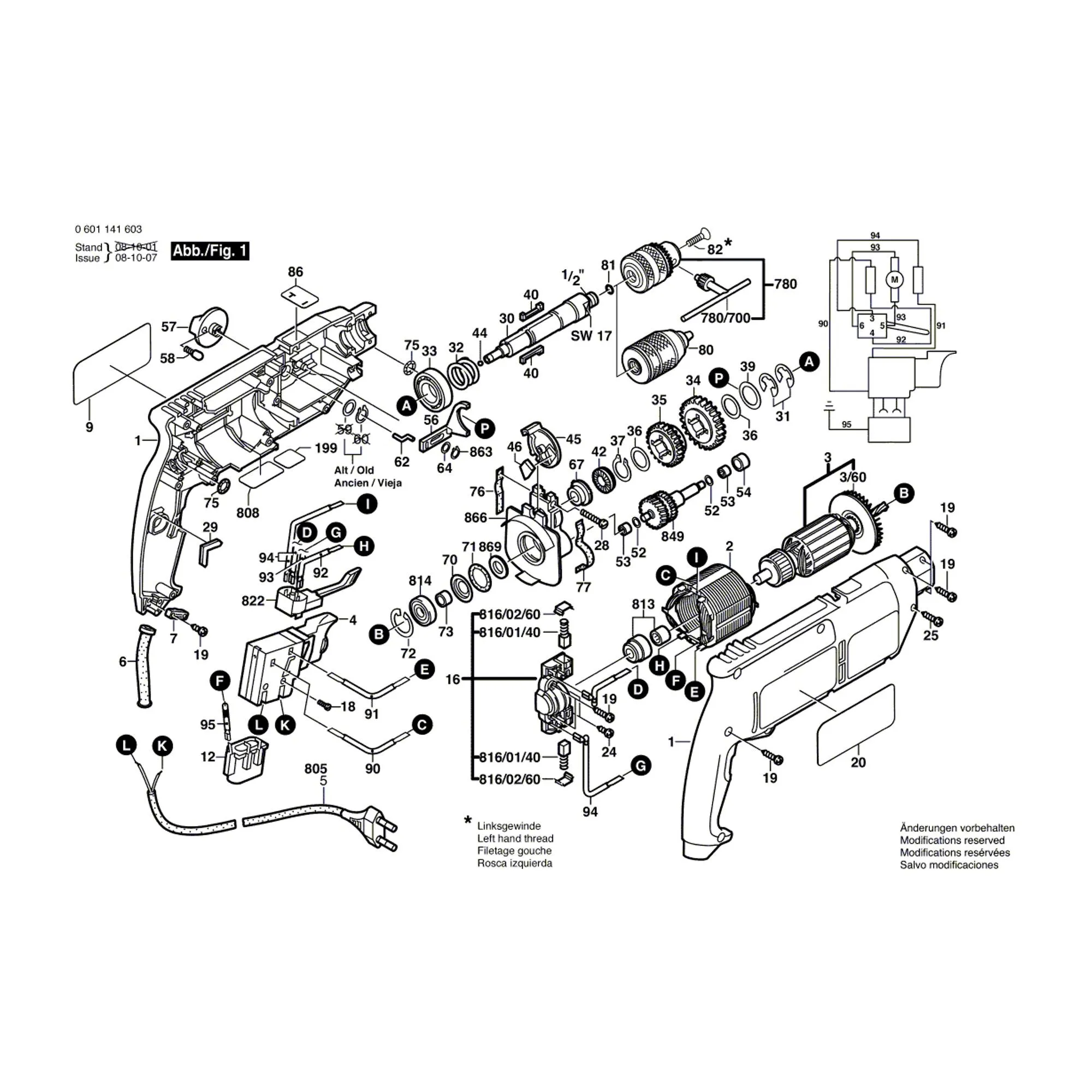 Pièces détachées Perceuse à percussion BOSCH GSB 18-2 RE 0601141682