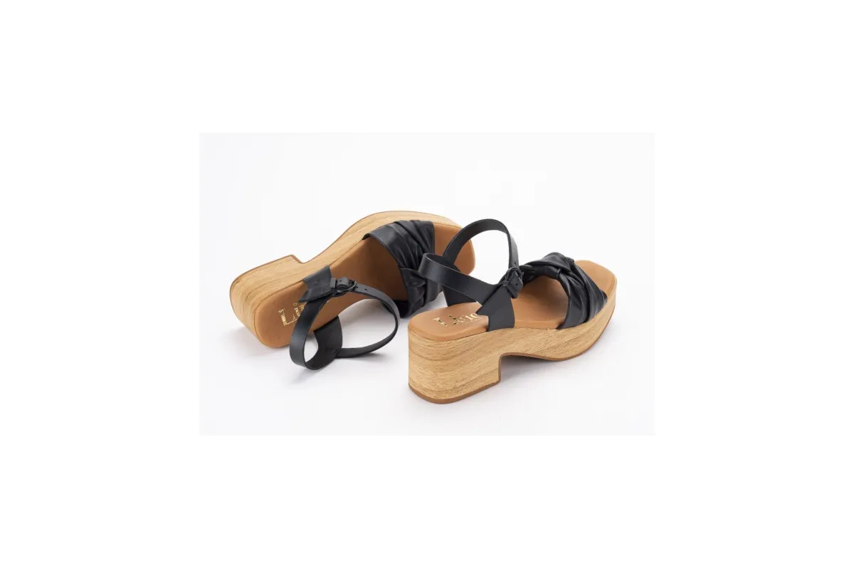 Sandales à talon semi-compensé en bois - Noir