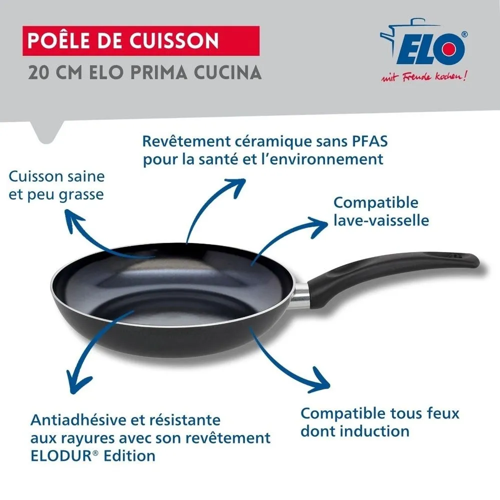 Set poêle sans pfas et couvercle 20cm elo prima cucina