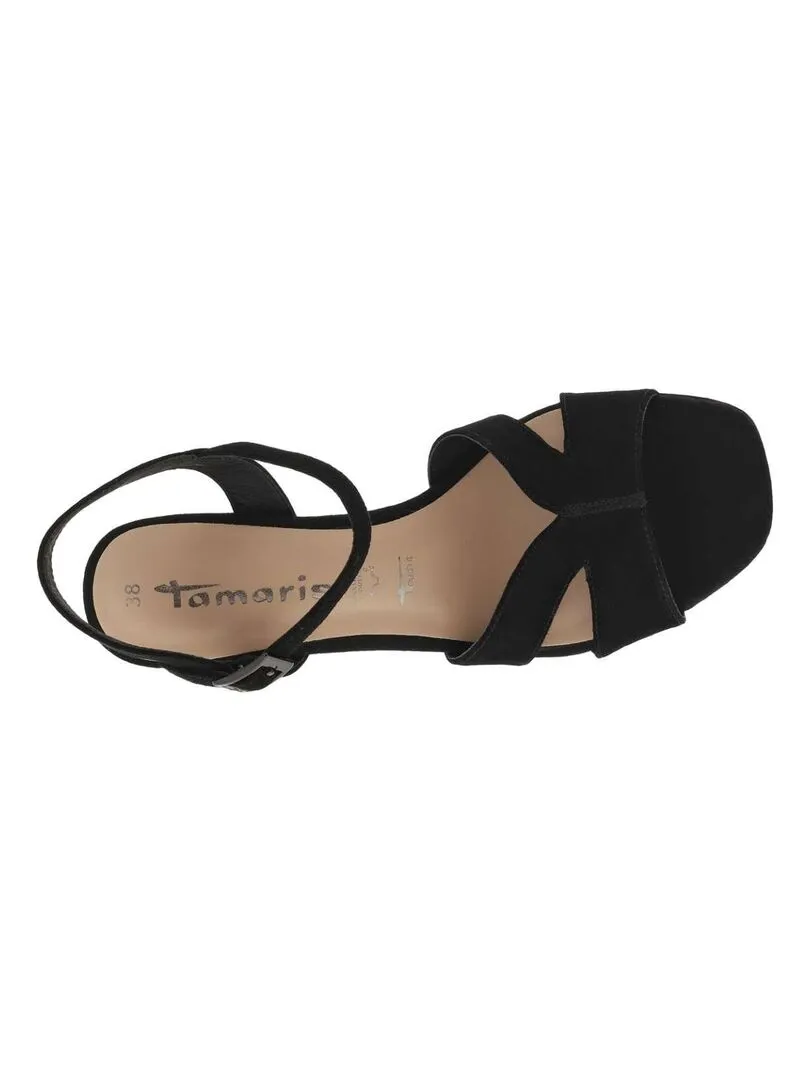 TAMARIS - Nu-pieds cuir talon bloc - Noir